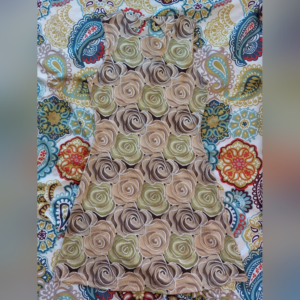 Rose print jersey sleeveless dress